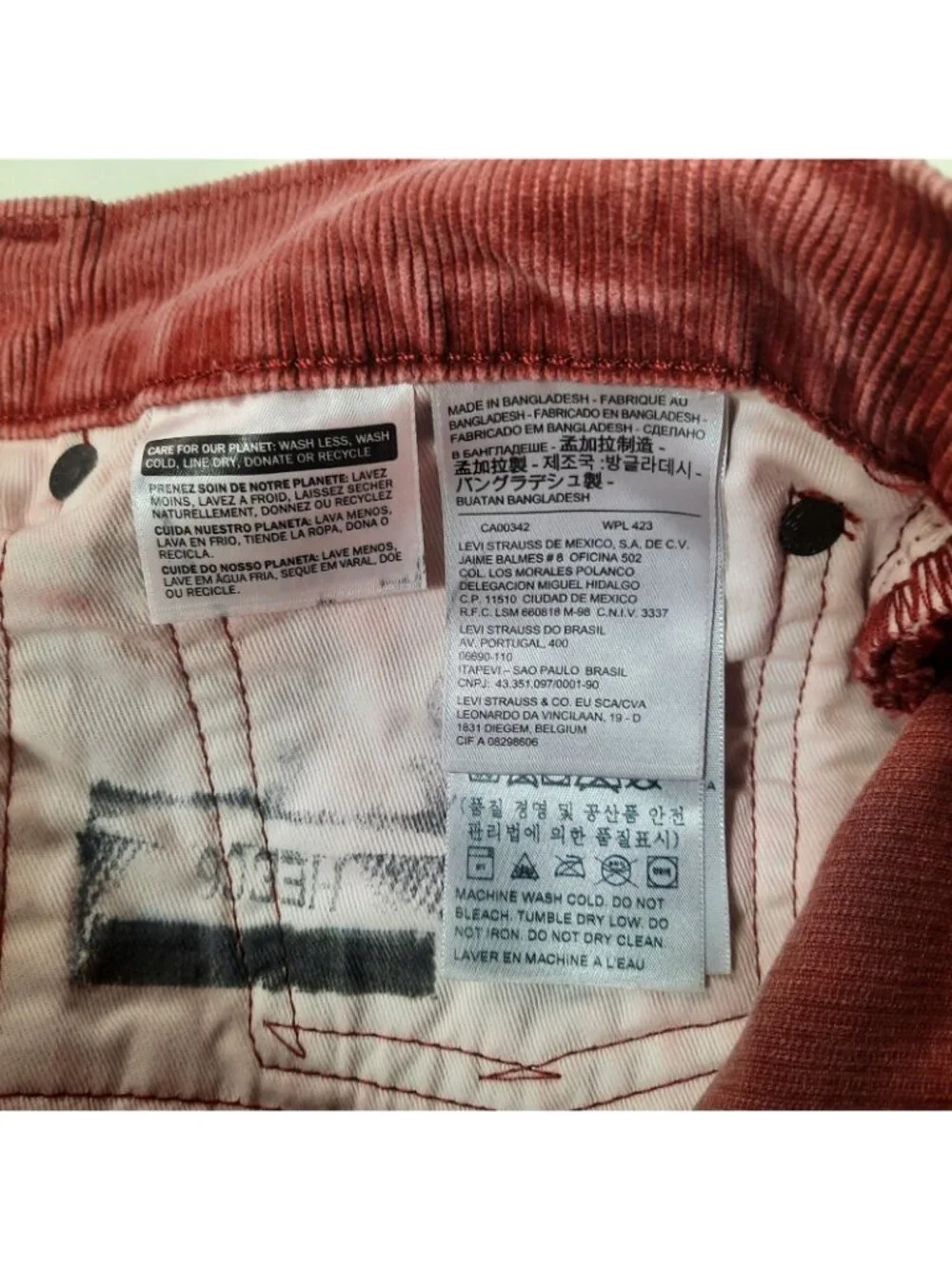 Levis Corduroy Pants Mens Size 34x32 511 Premium Red Chino Stretch Slim Fit